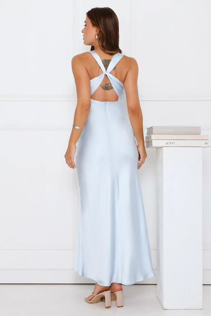 Love Knot Satin Maxi Dress Blue