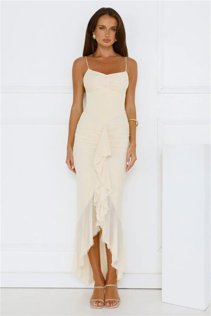 Shimmer In The Dark Mesh Maxi Dress Yellow