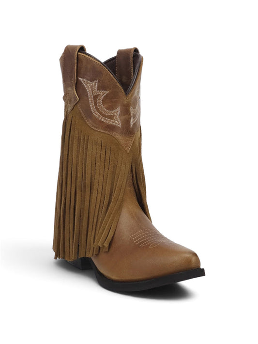 Dan Post Youth Happy Trails Tan Fringed Leather Cowboy Boots DPC5020