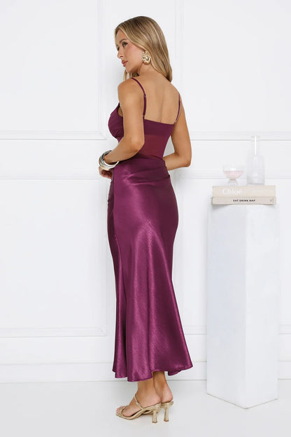 My Rules Satin Mesh Maxi Dress Plum