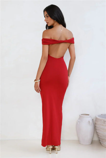 Soft Whispers Off Shoulder Maxi Dress Red
