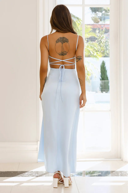 Midnight Heirloom Satin Maxi Dress Blue