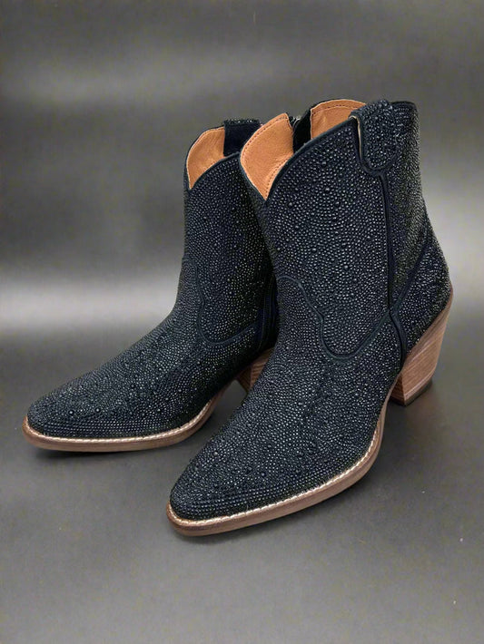 Dingo Women's Black Rhinestone Cowgirl Ankle Booties Fashion Boots DI577-BLK