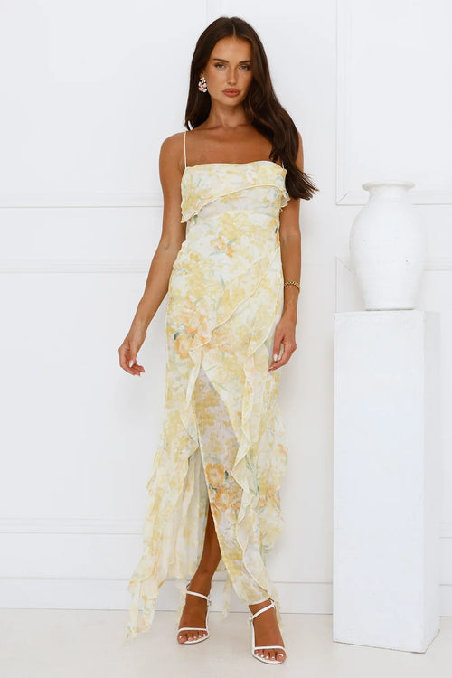 Lush Reverie Midi Dress Yellow