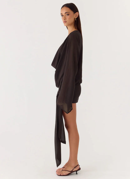 Sorrel Long Sleeve Mini Dress - Chocolate