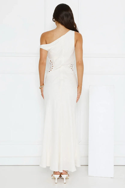 Pure Magic Linen Blend Off Shoulder Maxi Dress Cream