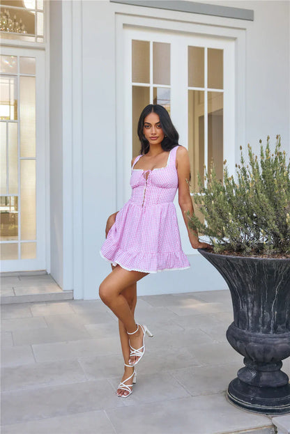 Picnic In The Park Gingham Mini Dress Pink