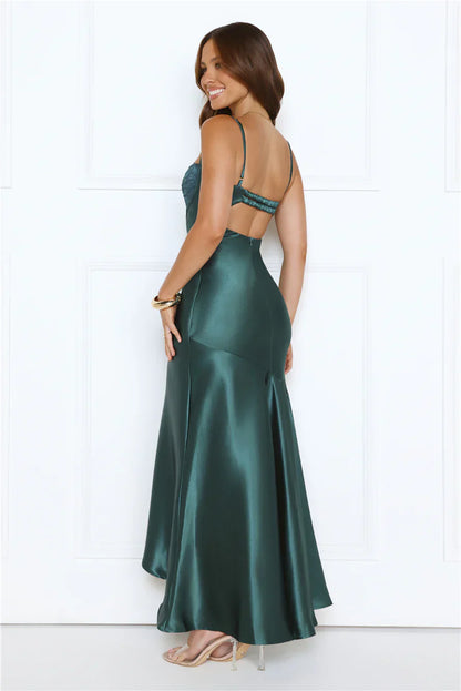 Nightfall Chic Satin Maxi Dress Teal