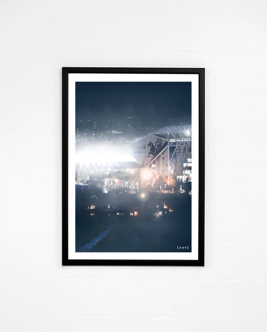 ART OF x Leeds Elland Road by Night Framed Print | LUFC Football Art