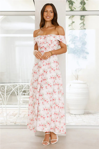 Pink Fantasy Off The Shoulder Maxi Dress Pink