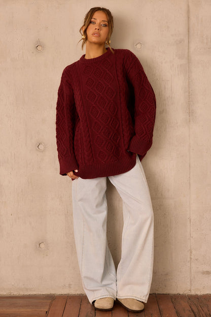 Falling Forward Knit Sweater - Wine