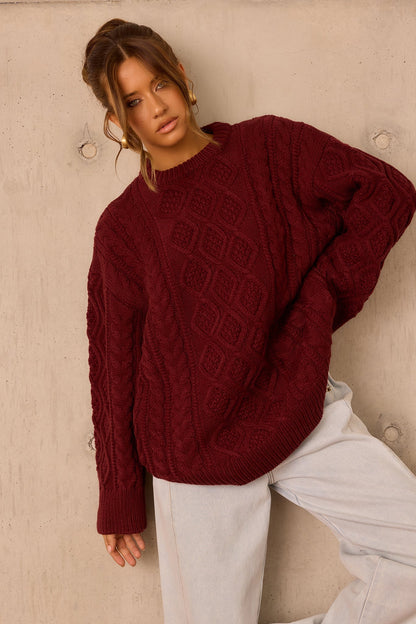 Falling Forward Knit Sweater - Wine