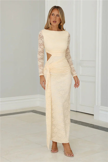 Soft But Statement Lace Long Sleeve Maxi Dress Butter