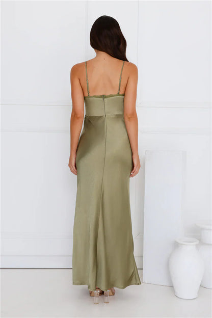 Luxe Slip Satin Maxi Dress Olive