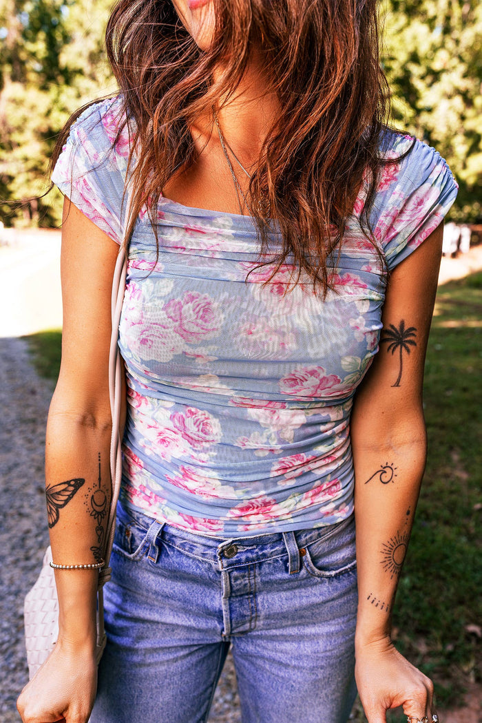 Floral Square Mesh Top