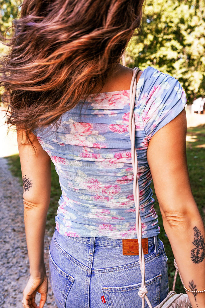 Floral Square Mesh Top
