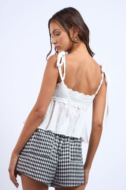 August White Crochet Babydoll Top