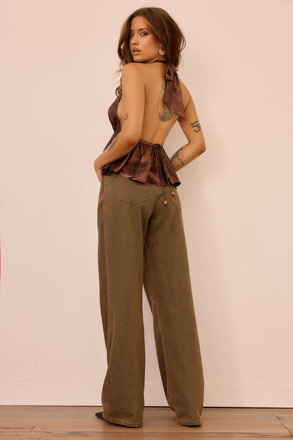Gilded Whisper Foiled Chiffon Top - Bronze