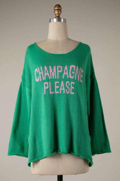 Champagne Please Green and Pink Sweater