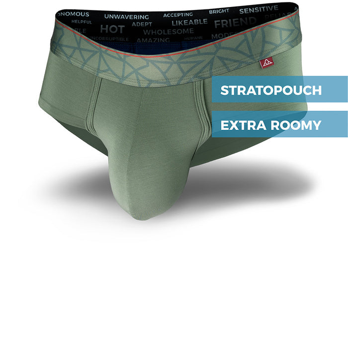 Green men's underwear with text on a white background