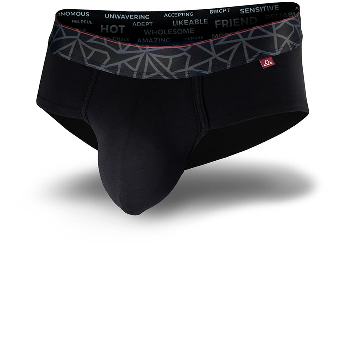 Black men's underwear with patterned waistband on a white background
