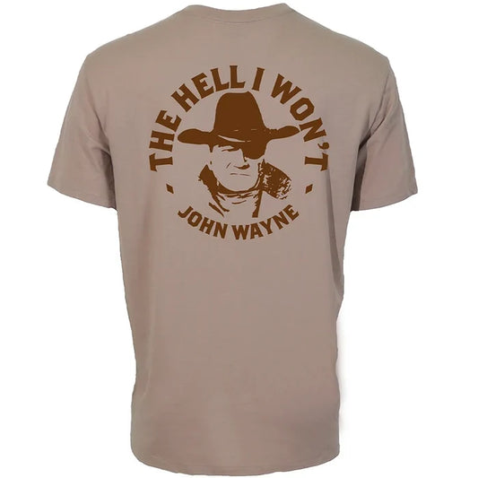Hooey John Wayne Men's Taupe 'The Hell I Won't' Short Sleeve Tee Shirt HT2658TN