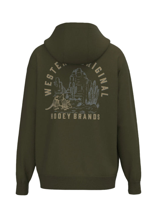 Hooey Men's Desert Dillo Olive Green Western Original Landscape Logo Hoodie HH1378DKOL