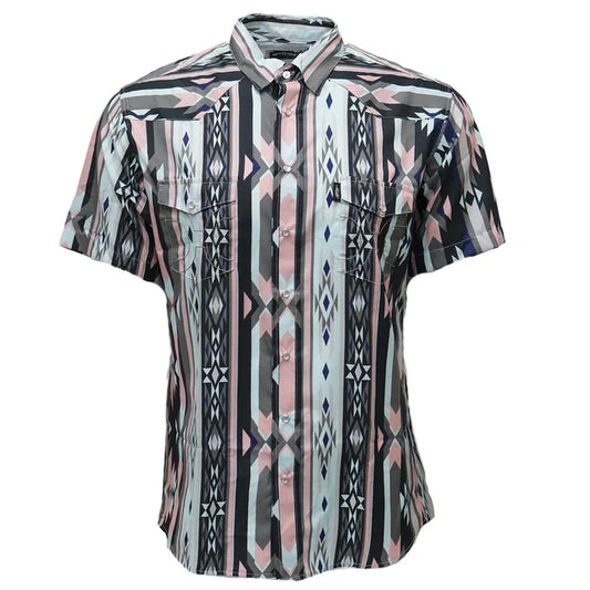 Hooey Men's Sol Pink & Black Aztec Pearl Snap Short Sleeve Western Shirt HT2621PKAZ