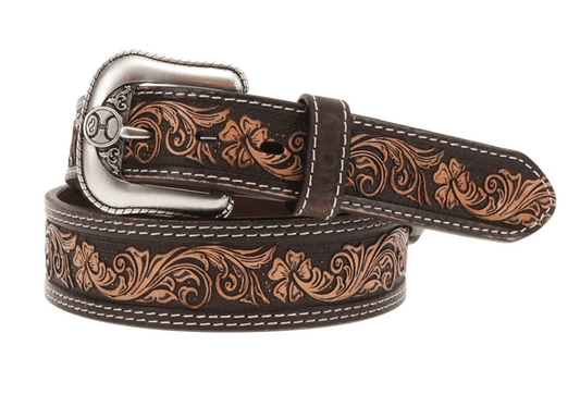 Hooey 'Midnight' Brown Filigree Embossed Leather Belt HMBLT007