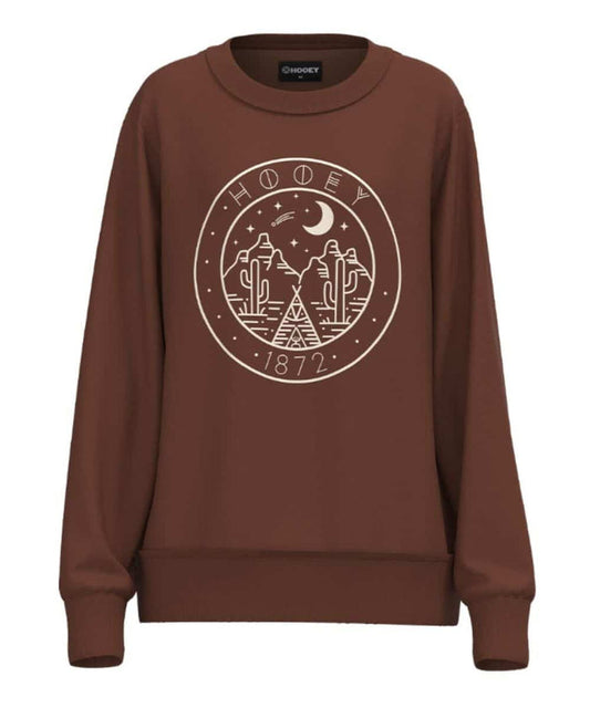 Hooey Women's Stallion Brown Crew Neck Desert Graphic Logo Pullover HH1327BR