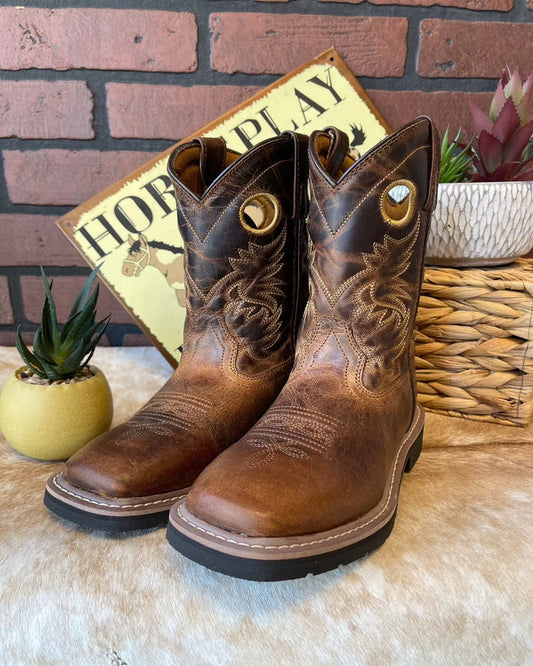 Dan Post Children/Youth Brown Leather Amarillo Square Toe Cowboy Boot DPC2932 DPC3932-Painted Cowgirl Western Store