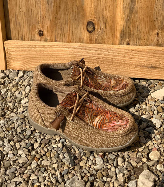 Roper Girl’s Kids Chillin Tan Embossed Floral Moc Casual Shoe 018-1791-2999-Painted Cowgirl Western Store