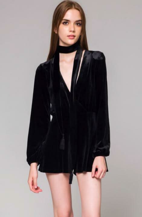 Alluring Elements Black Velvet Romper