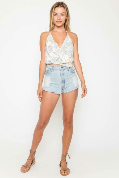 Billie Blue and White Paisley Print Halter Top