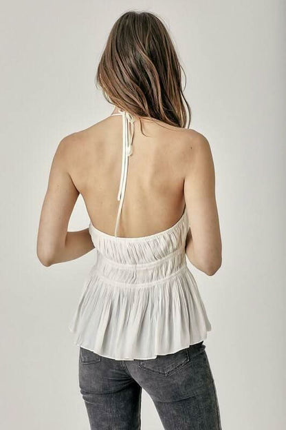 Lannie White Peplum Halter Top