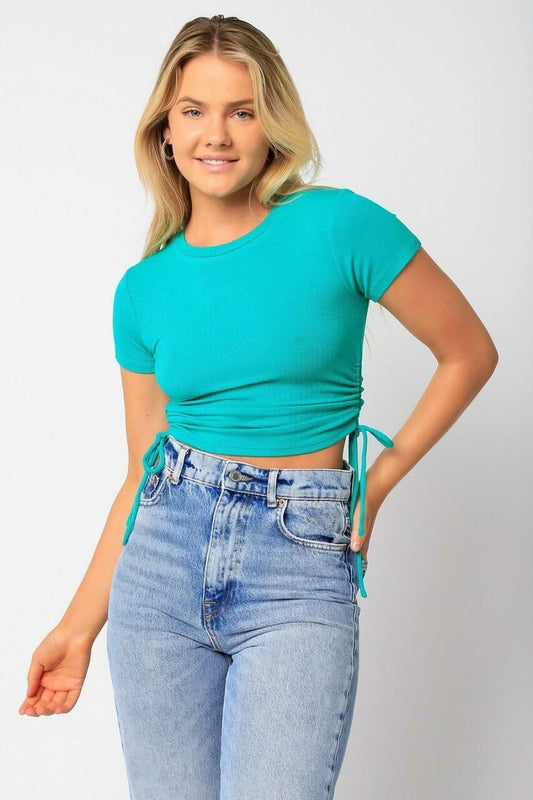 Cece Green Drawstring Crop Top