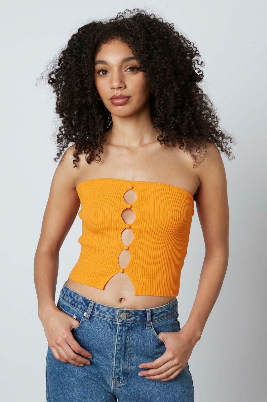 Cheri Mango Orange Ribbed Knit Tube Top