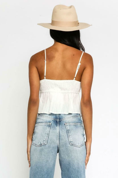 By The Prairie White Eyelet Drawstring Crop Top