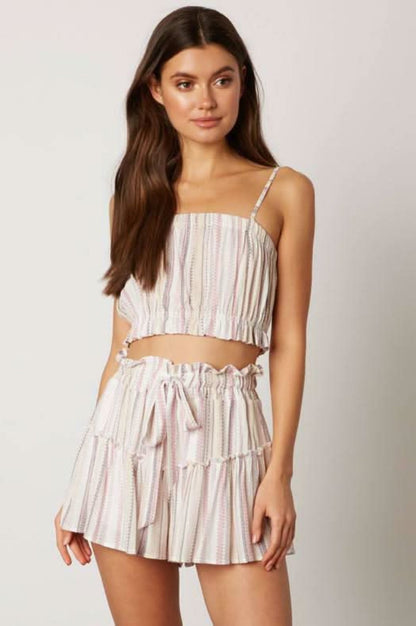 Lia Pink Striped Cropped Two-Piece Skort Set