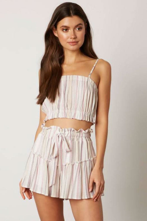 Lia Pink Striped Cropped Two-Piece Skort Set