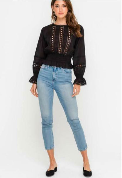 Clara Black Eyelet Lace Smocked Top