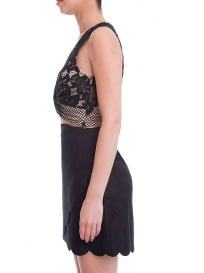 Hello Mademoiselle Black Suede Wrap Mini Skirt