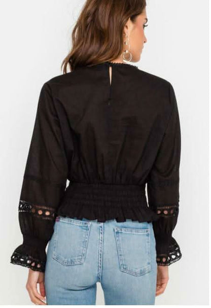 Clara Black Eyelet Lace Smocked Top