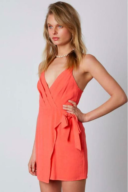 Love at First Sight Coral Wrap Mini Dress