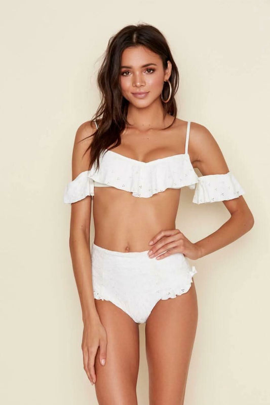 Cabo Ivory Eyelet High Waisted Bikini Bottom