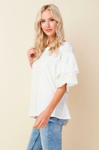 Lakeside White Eyelet Ruffle Sleeve Top