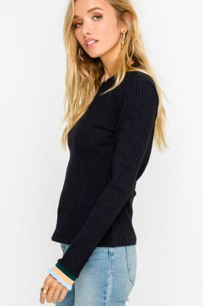 Lola Black Ribbed Long Sleeve Top