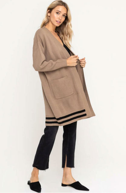 Bianca Taupe and Black Cardigan Sweater