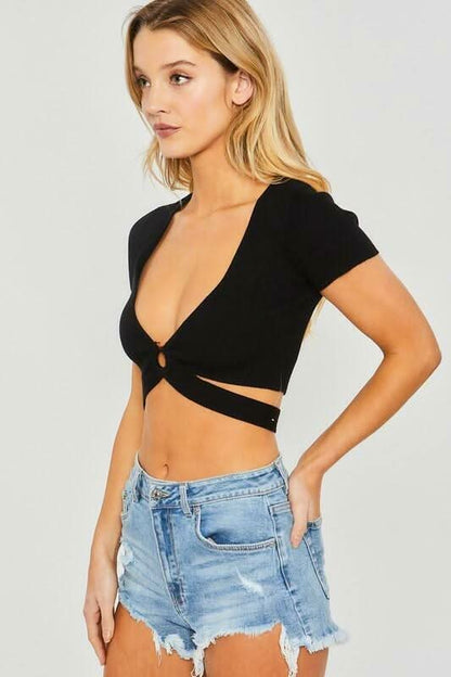 Amy Black Center Ring Knit Crop Top