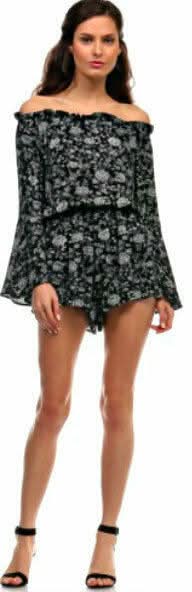 Brenda Black and White Floral Off-the-Shoulder Romper